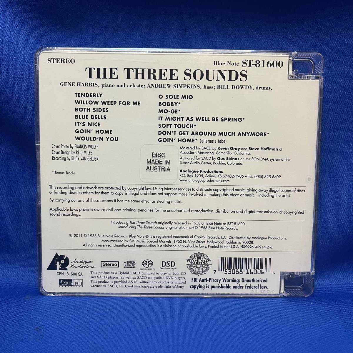The 3 Sounds / Introducing The 3 Sounds / Blue Note ブルーノート Analogue Productions アナログプロダクションズ SACD CBNJ 81600 SAの画像2