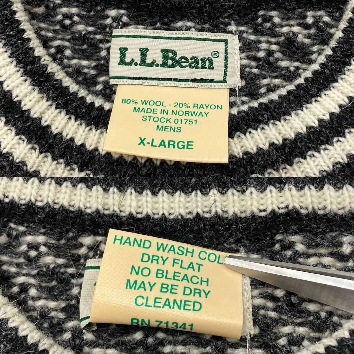 【XL】90s L.L.bean birdseye knit sweater white 90年代 エルエルビーン バーズアイ ニット セーター ノルウェー製 ホワイト F247_画像3