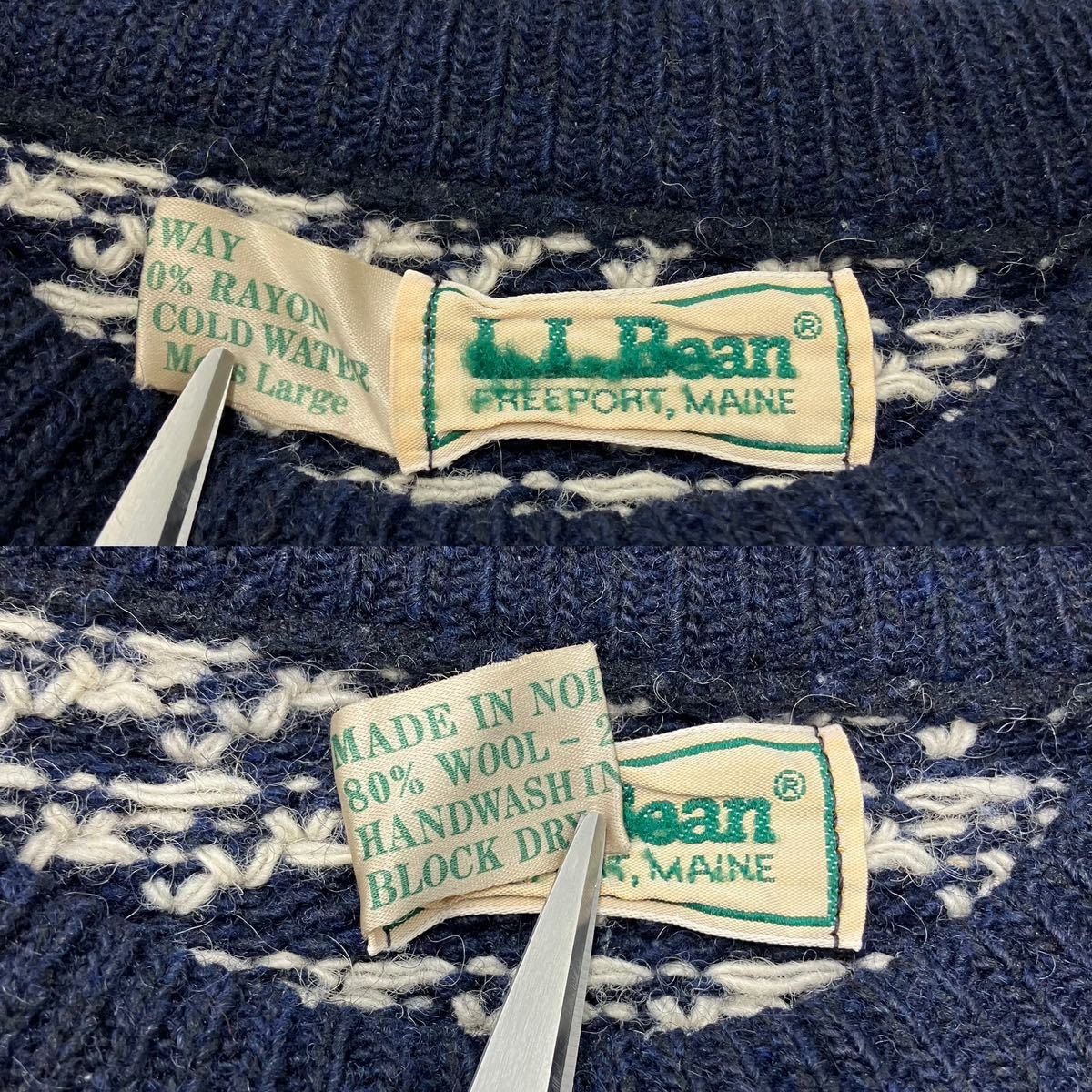 【L】80s L.L.bean birdseye knit sweater navy 80年代 エルエルビーン バーズアイ ニット セーター ノルウェー製 ネイビー F244_画像3