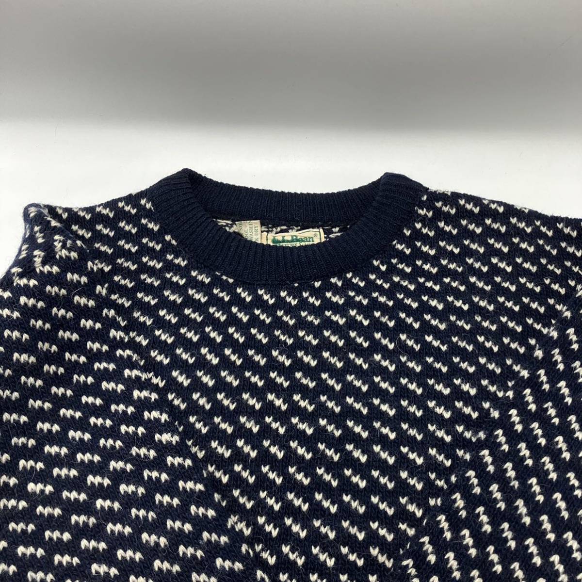 【L】80s L.L.bean birdseye knit sweater navy 80年代 エルエルビーン バーズアイ ニット セーター ノルウェー製 ネイビー F244_画像4