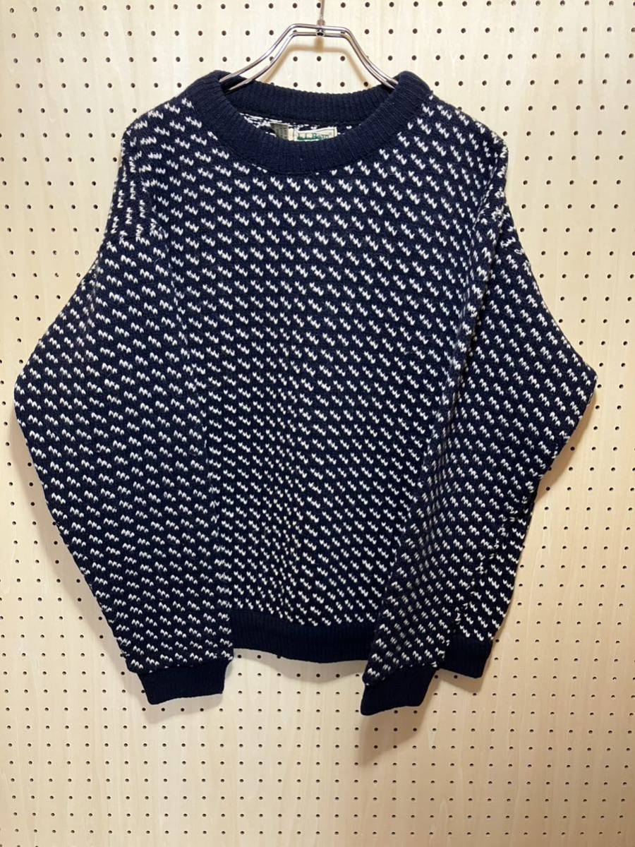 【L】80s L.L.bean birdseye knit sweater navy 80年代 エルエルビーン バーズアイ ニット セーター ノルウェー製 ネイビー F244