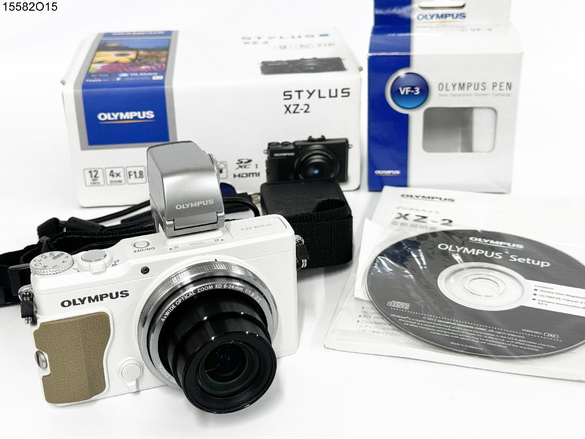 ★シャッターOK◎ OLYMPUS オリンパス STYLUS スタイラス XZ-2 ホワイト コンパクト デジタルカメラ VF-3 ビューファインダー 15582O15-3_画像1