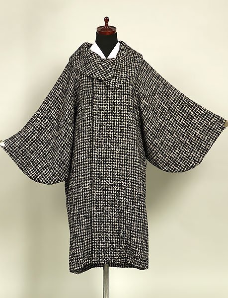 【和遊館】KOH035　日本製 ループツイード へちま衿 和装用 ロングコート 黒色 ベージュ_画像1