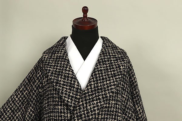 【和遊館】KOH020　日本製 ループツイード へちま衿 和装用 ロングコート 黒色 ベージュ_画像3