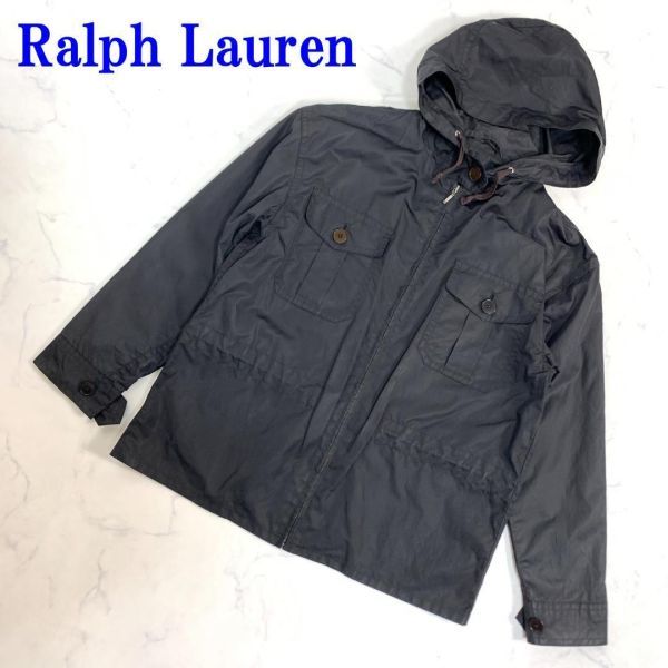 ラルフローレン ナイロンフード付きジップパーカーチャコールブラウンRalph Lauren ポケット有 カジュアル アウトドア ９ C8258_画像1