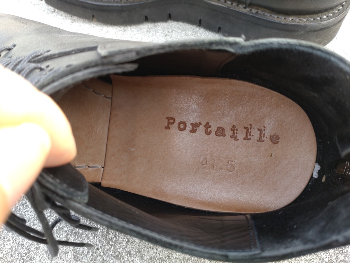 9万 Portaille ポルタユ LADDER LACED DERBY SHOES WAXED HORSE 41.5 黒 馬革 ラダーレースド ダービーシューズ 短靴 Vibram9105 美中古_画像6