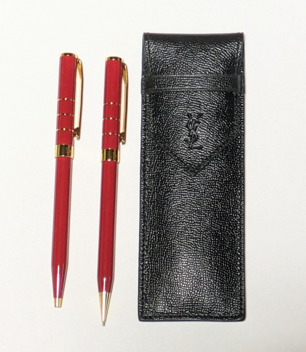 中古品 ＹＳＬ イヴ・サンローラン ペンセット ペンケース付き ボールペン シャープペン (ボールペンインク補充必要) _画像1