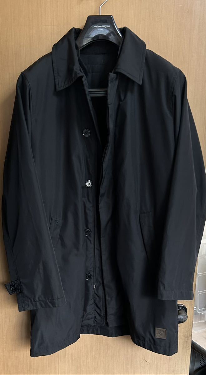 希少90s LOUIS VUITTON BLACK HALF COAT L ブラック コート ステンカラーコート 肩幅48cm 身幅60cm 袖丈66cm 着丈88cm ビンテージ_画像1