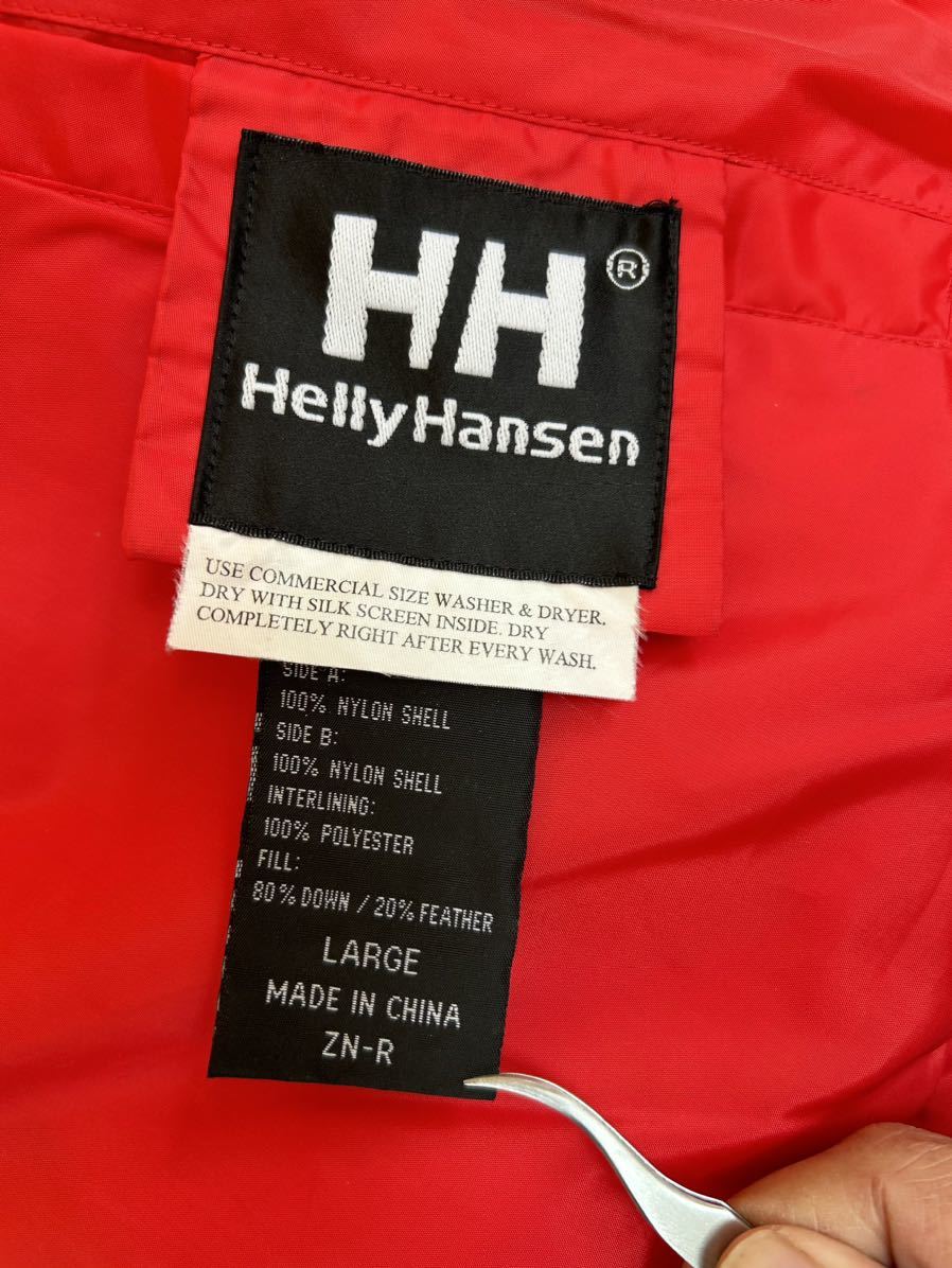 90s HELLY HANSEN ヘリーハンセン ダウンジャケット リバーシブル ダウン フェザー 羽織 美品 ビックロゴ サイズL ネイビー 濃紺 レッド 赤_画像4