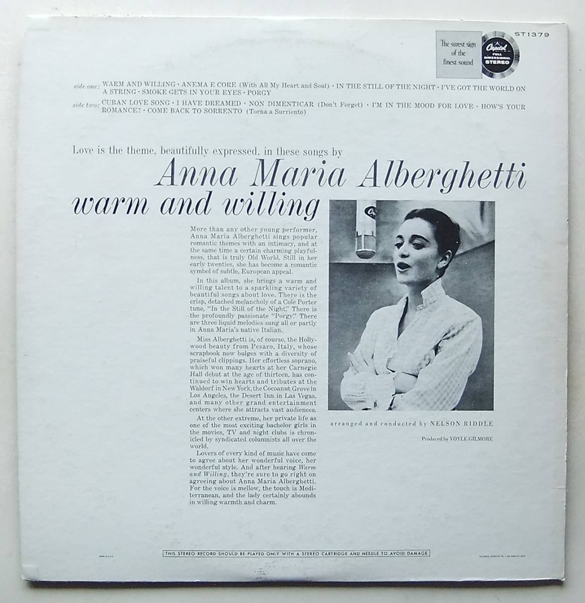 ◆ ANNA MARIA ALBERGHETTI (NELSON RIDDLE Orch) / Warm and Willing ◆ Capitol ST1379 (color) ◆ W_画像2