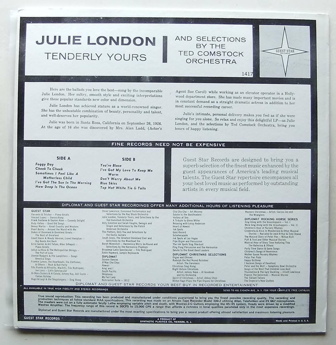 ◆ JULIE LONDON / Tenderly Yours ◆ Guest Star GS 1417 ◆_画像2