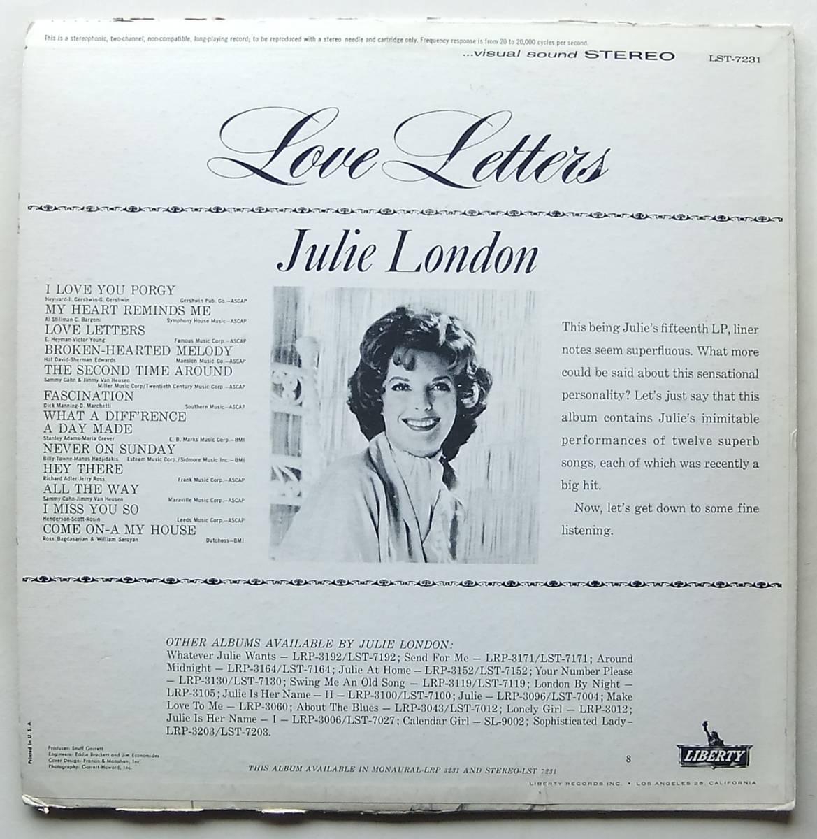 ◆ JULIE LONDON / Love Letters ◆ Liberty LST-7231 (color) ◆ W_画像2
