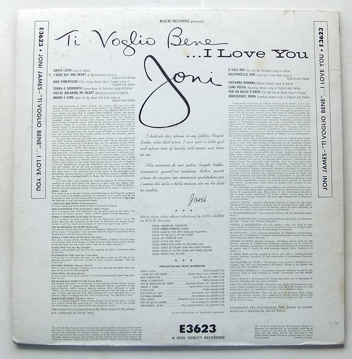 ◆ JONI JAMES / Ti Voglio Bene ( I Love You ) ◆ MGM E 3623 (yellow:dg) ◆_画像2