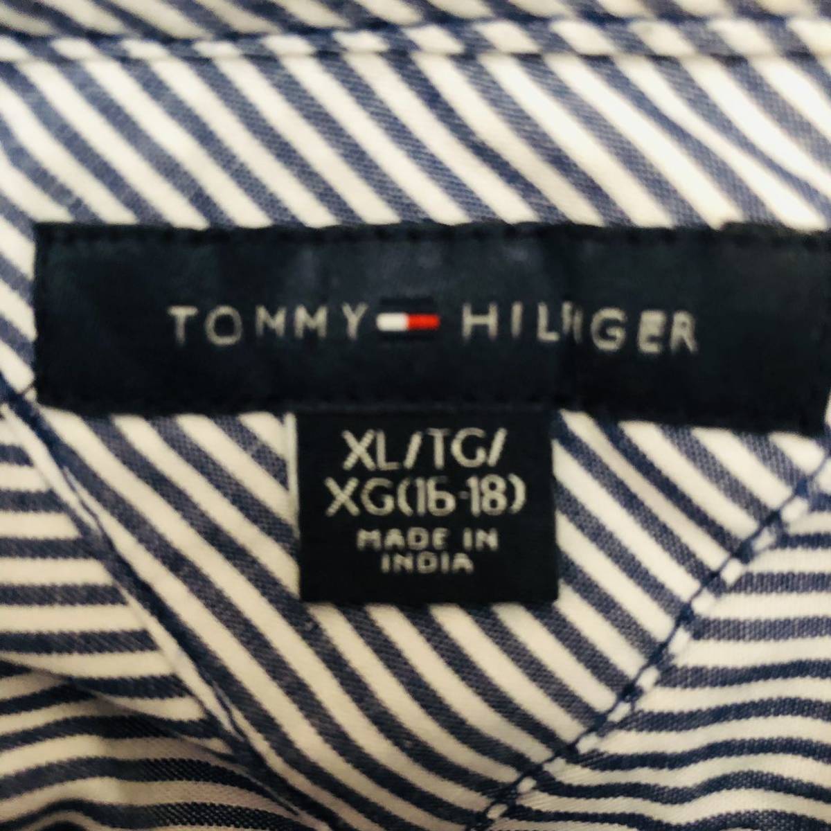 トミーヒルフィガー　TOMMY HILFIGER ユースXL ロンドンストライプシャツ　ネイビー×ホワイト_画像6