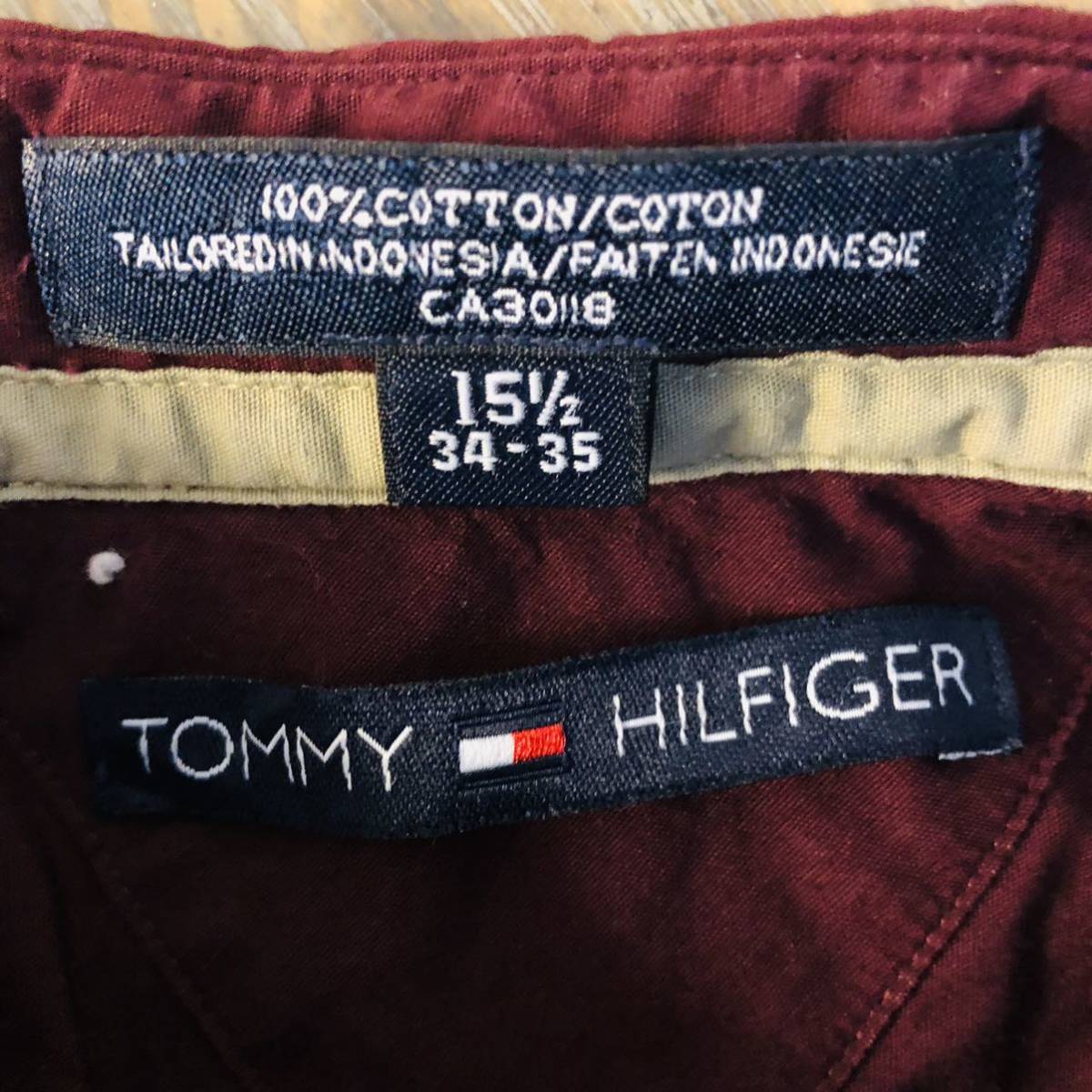 トミーヒルフィガー TOMMY HILFIGER 15 1/2 コットンツイル レギュラーシャツ ボルドーの画像7