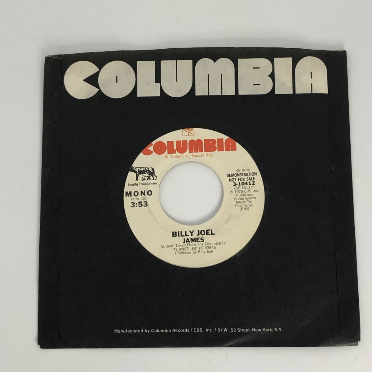 中古 US プロモ盤 シングルレコード Billy Joel James ビリー・ジョエル ジェームス Columbia 3-10412 白レーベル _画像3