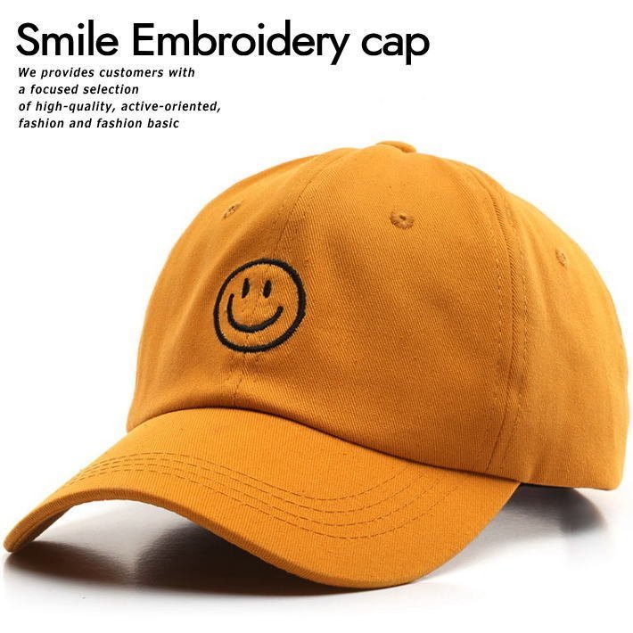 キャップ 帽子 メンズ レディース スマイル 笑顔 ニコニコ 刺繍 シンプル 9009978 N-1 マスタード_画像1