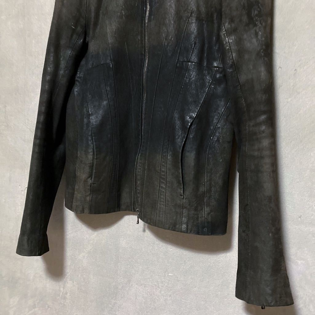 希少 JULIUS ユリウス 09/FW archive LAMB NUBUCK LEATHER JACKET ラムヌバックレザー ムラ焼け加工 ライダース ジャケット size.1 (S)_画像4