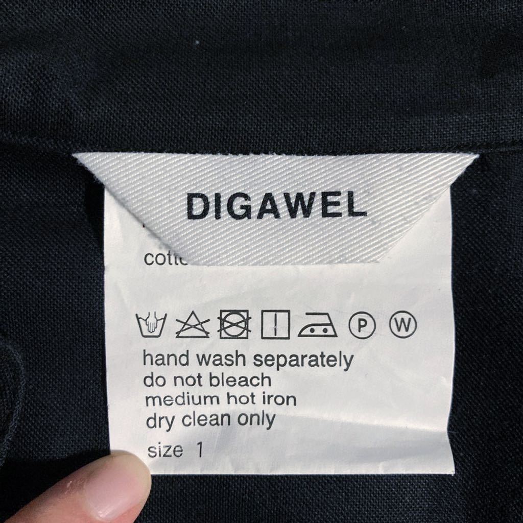 DIGAWEL ディガウェル コットンオックス生地 胸プリーツ トラッカー ロングシャツ コート size.1 (S) ブラック オーバーサイズ_画像7