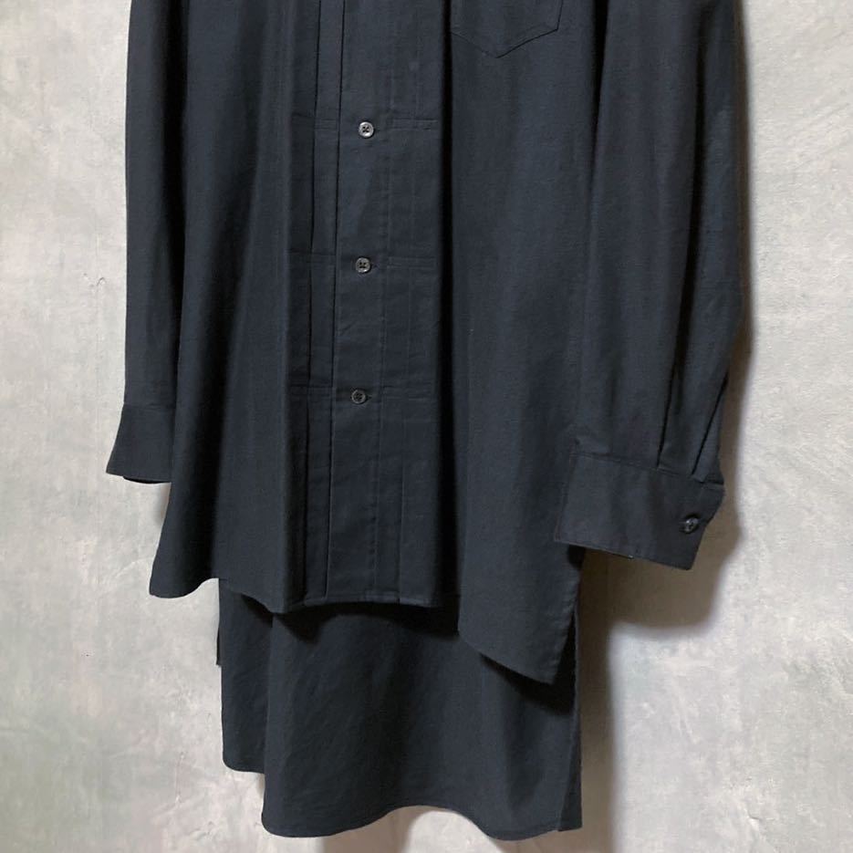 DIGAWEL ディガウェル コットンオックス生地 胸プリーツ トラッカー ロングシャツ コート size.1 (S) ブラック オーバーサイズ_画像3