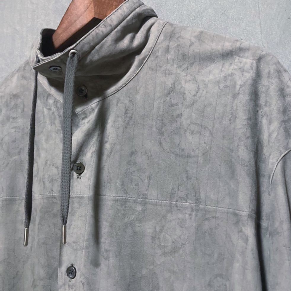 高級 HERMES エルメス goatskin leather jacket ゴートスキン ハイネック レザー シャツジャケット size.48(M) グレー 総柄 Made in France_画像3