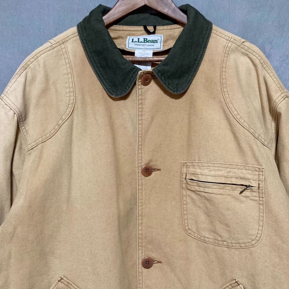 アメリカ製 80's L.L.Bean エルエルビーン 希少 襟コーデュロイ ダック ハンティングジャケット size.XL Made in USA チェックライナー欠品の画像2