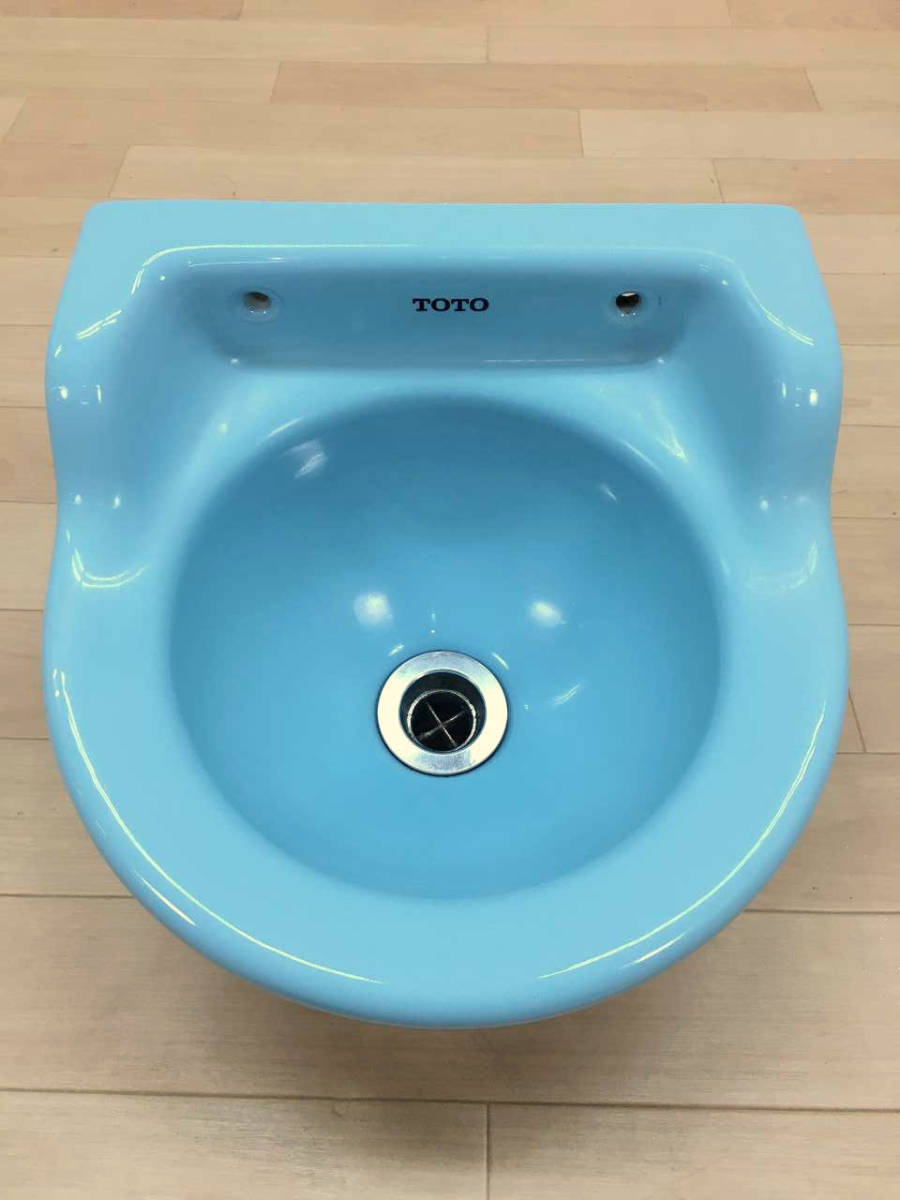 【中古】TOTO 陶器製 壁付け 埋込手洗器「L-30D」 埋め手洗い 手洗いボール ブルー (青色) 大阪市内 直接引き取り可_画像3