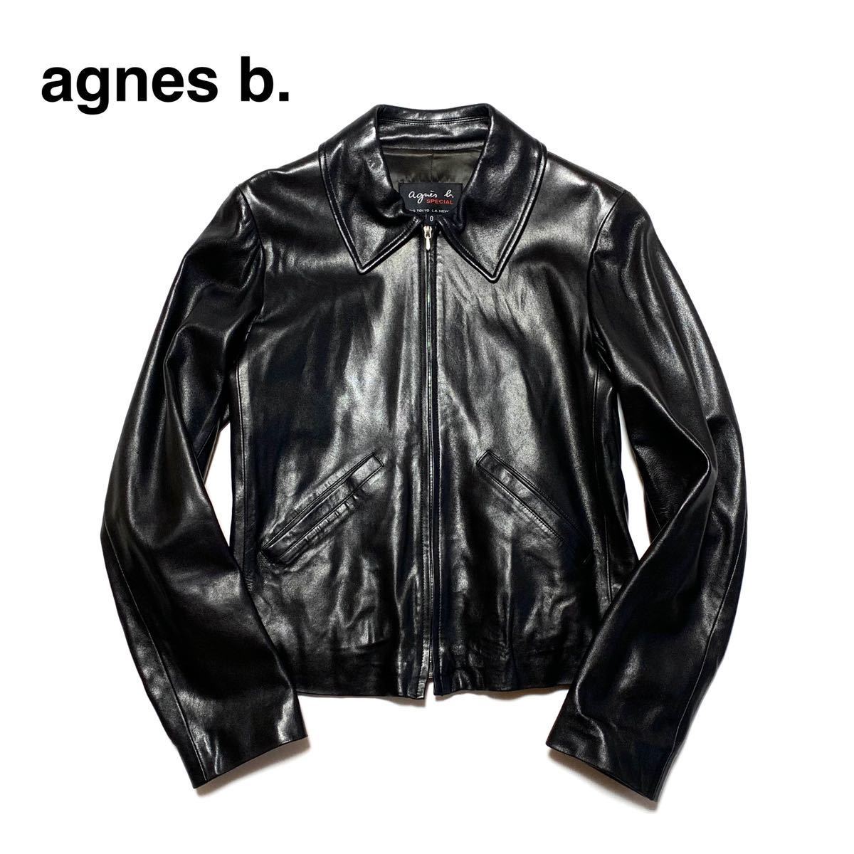 ☆良品 アニエスベー agnes b. レザー ライダース ジャケット 黒 フランス製 革ジャン ブルゾン フレンチカジュアル 古着 ヴィンテージ