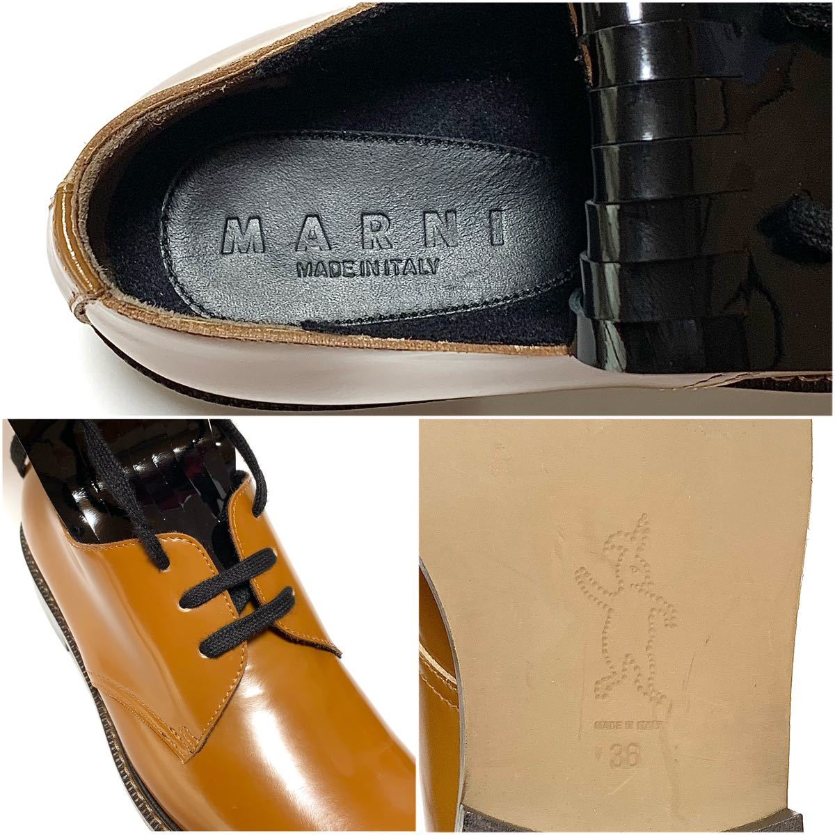 未使用 マルニ MARNI エナメル フリンジ レザー ダービー 未使用 マルニ MARNI エナメル フリンジ レザー ダービー