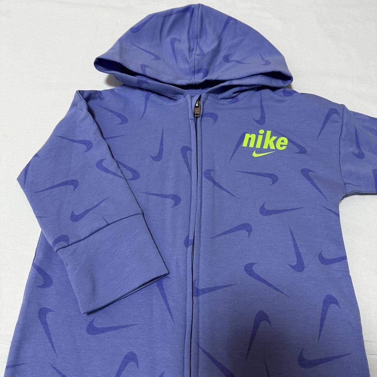 新品　80 NIKE ナイキ　総柄　プリント　ジップ　ロンパース　カバーオール　80〜86ボディーオール　つなぎ　パープル　18M_画像5