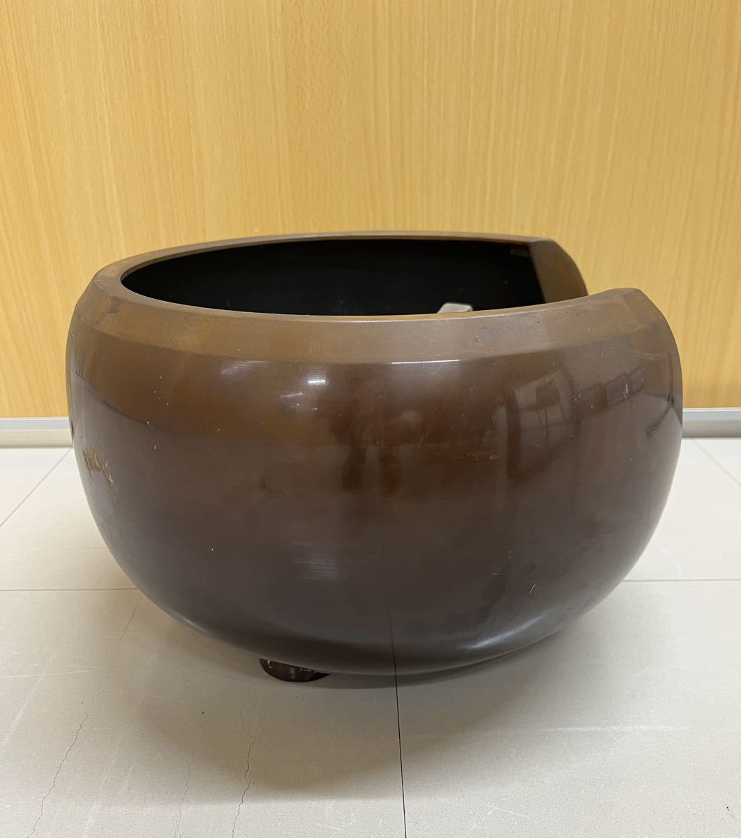 中古 保管品 【 茶道具 風炉 】 茶器 茶釜 茶 道具 唐銅 面取 唐銅製 炭 灰 瓦 火鉢 鉢 骨董 昭和 伝統 伝統工芸 工芸 工芸品 風炉釜 文化_画像5