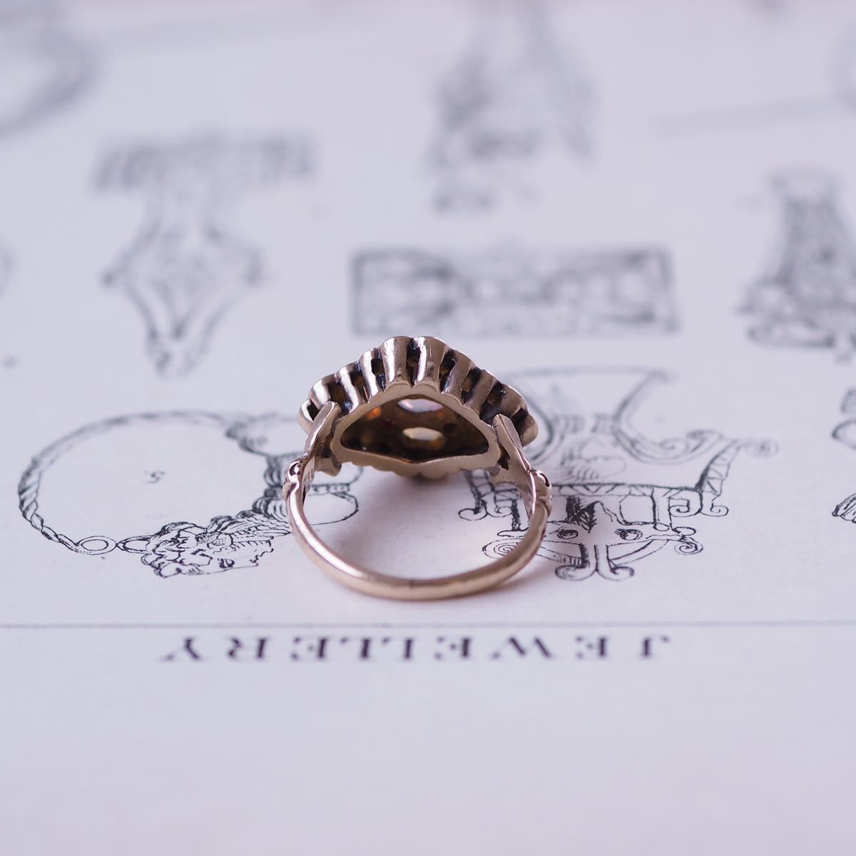 ＊K9ヴィクトリアンオパールリング＊英国アンティーク イギリス ヴィンテージ 指輪 金 ruby opal pearl ring vintage antique gold (検K18_画像9