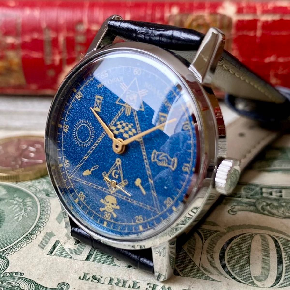 【お洒落】★送料無料★ ジム ZIM フリーメイソン ブルー メンズ腕時計 ブルー 手巻 ヴィンテージ アンティーク_画像2