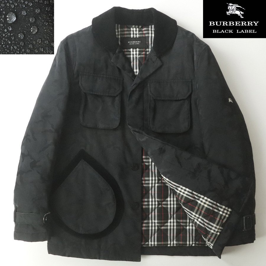 極美品 三陽商会 BURBERRY BLACK LABEL バーバリー ブラックレーベル 撥水シェル ミリタリージャケット ブラック 黒 M カモフラ柄 迷彩_画像1