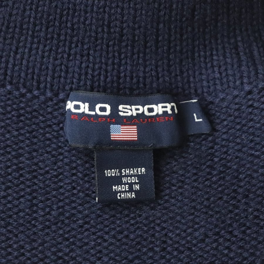 極美品 POLO SPORT RALPH LAUREN ポロスポーツ ラルフローレン ショールカラー ニットカーディガン 紺 ネイビー L【相場価格￥34,000-】_画像6