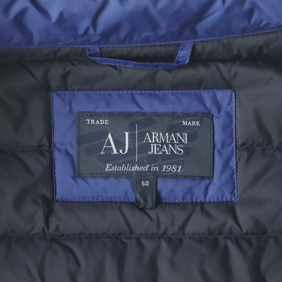 極美品 ジョルジオアルマーニ ARMANI JEANS ナイロンタフタ ライトダウンベスト 青紫 50 JP：XL メンズ【相場価格￥34,100-】_画像7