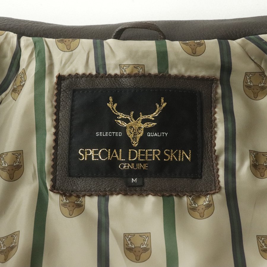 【レザーのカシミヤ！】美品 SPECIAL DEER SKIN 鹿革 ディアスキンレザー ランチコート ブラウン 茶 M JP:L 中綿入り ダブルブレスト_画像5