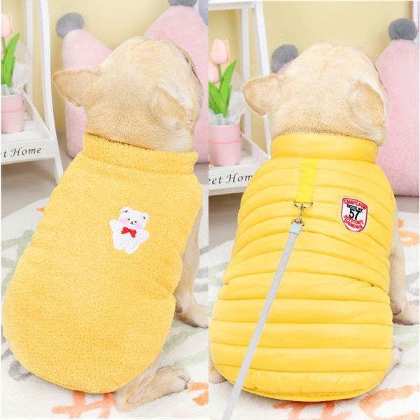 イエローLサイズ◆【残り数枚】犬服 中型犬用 2way リバーシブル ダウン風 ベスト Dカン付き 新品 フレブル アウター フレンチブルドッグ_画像1