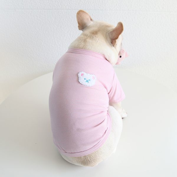 ピンクLサイズ◆【残り数枚】犬服 中型犬用 ドッグウェア くまさん ボーダー柄 Tシャツ カットソー 新作 ペット 新品 春 夏 秋 冬 犬用品_画像3