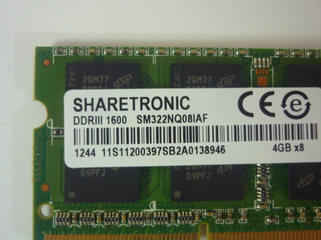 送料無料／30日保証　■ ノートPC用メモリー／DDR3-4GB　SHARETRONIC DDR3 1600 SM322NQ081 AF（管6012510）_画像2