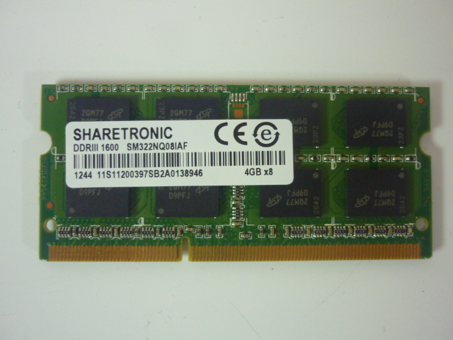 送料無料／30日保証　■ ノートPC用メモリー／DDR3-4GB　SHARETRONIC DDR3 1600 SM322NQ081 AF（管6012510）_画像1