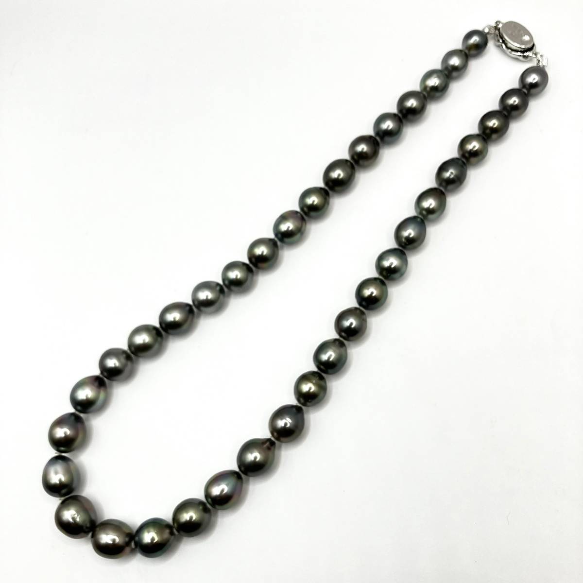 ★1円～★送料無料！★ケース付！★大珠★パール★黒蝶 真珠 8.1-10.2mm 全長44cm 56.2g バロック ネックレス SILVER 黒真珠 ブラック_画像5