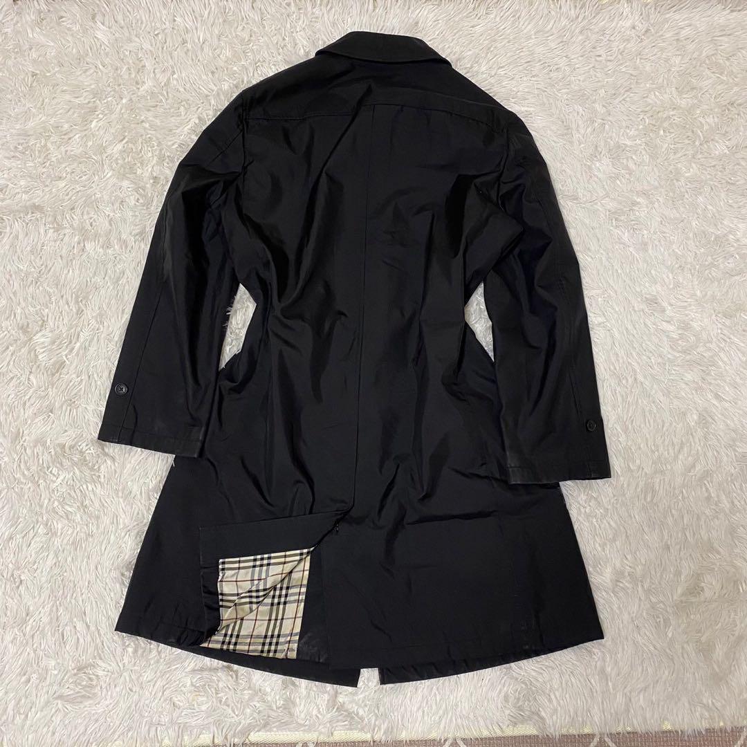 R194 極美品 L BURBERRY【最高級の逸品】バーバリーブラックレーベル ロングコート ノバチェック ジャケット メンズ キルティング 黒_画像4