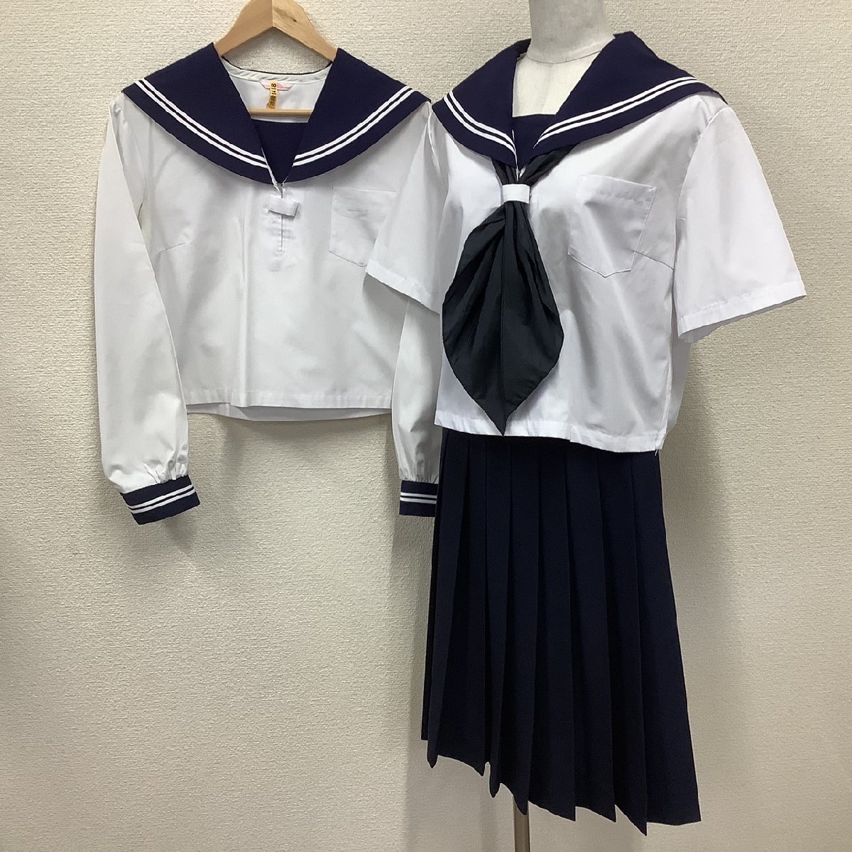 I313/Y(中古)福島県 東和中学校 女子制服3点 /175A/W72/丈63/セーラー/夏スカート/スカーフ/白2本/夏服/合服/高校/女子学生/制服/学生服