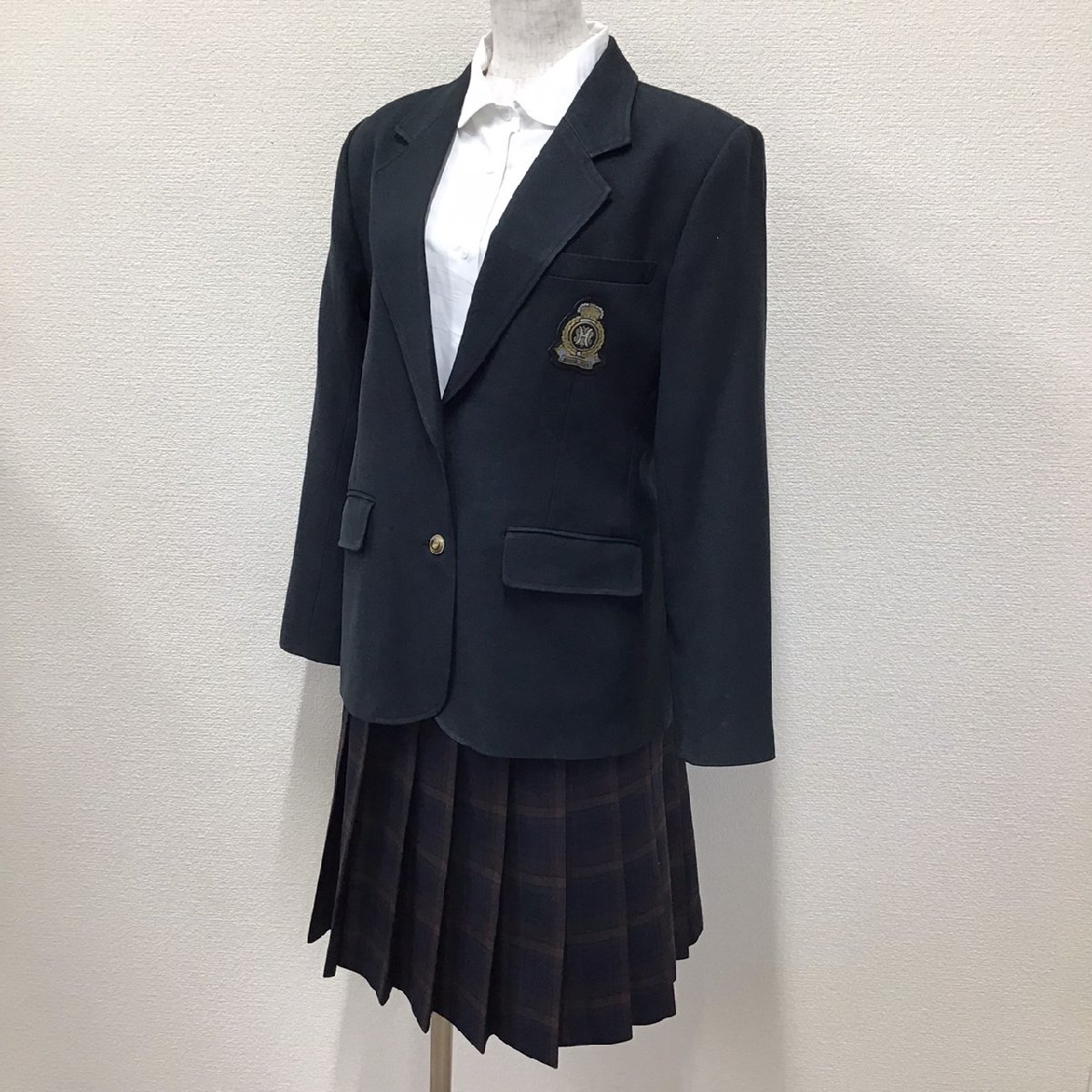 O451/(中古)兵庫県 播磨南高校 女子制服3点 /M/W66/丈57/ブレザー/ブラウス/スカート/SHIMOKAWA/冬服/チェック柄/高校/制服/学生服