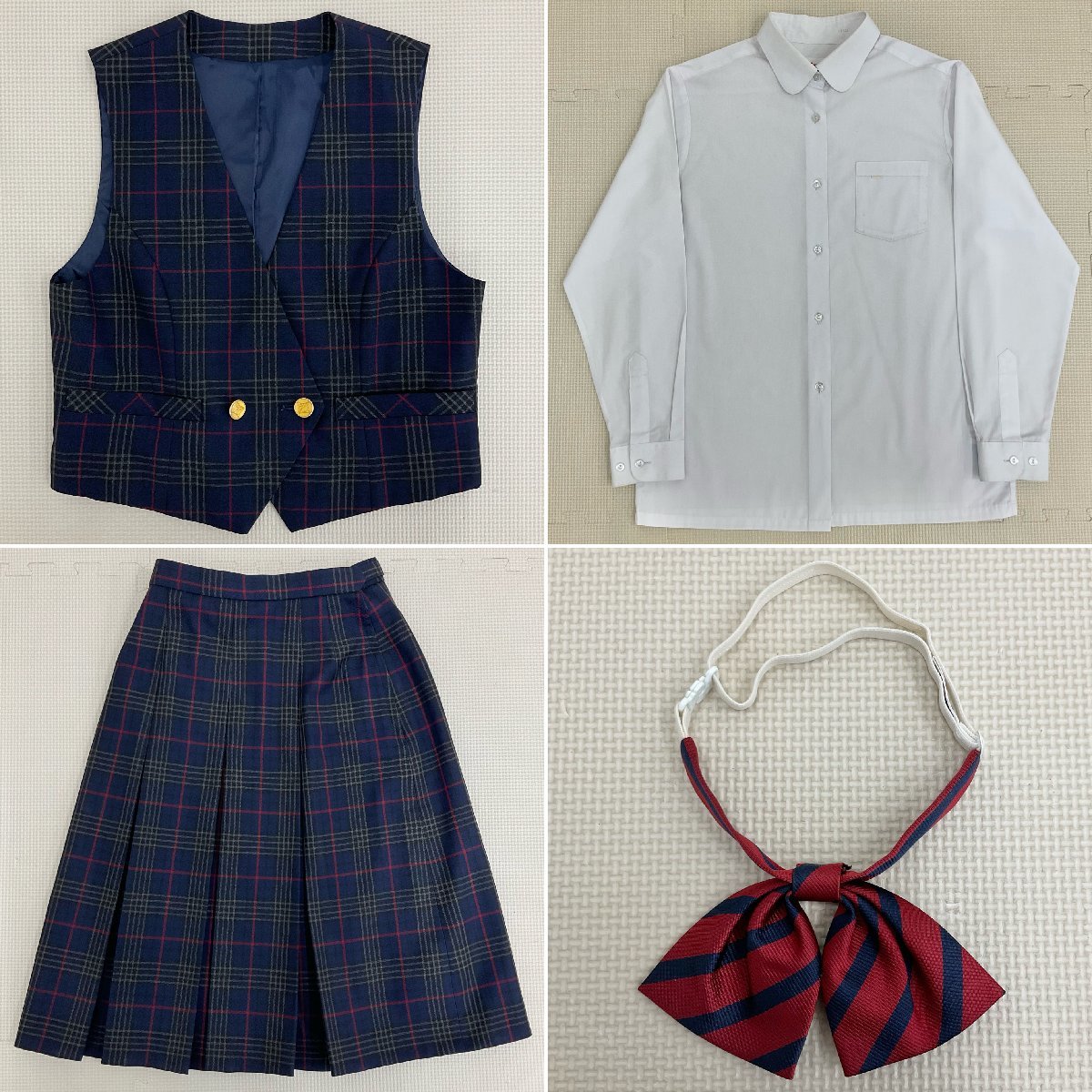 U375/S1040(中古)北海道 北陽中学校 女子制服5点 /旧制服/小さめ/150A/165/W63/ブレザー/ベスト/ブラウス/冬スカート/リボン/チェック柄/_画像3