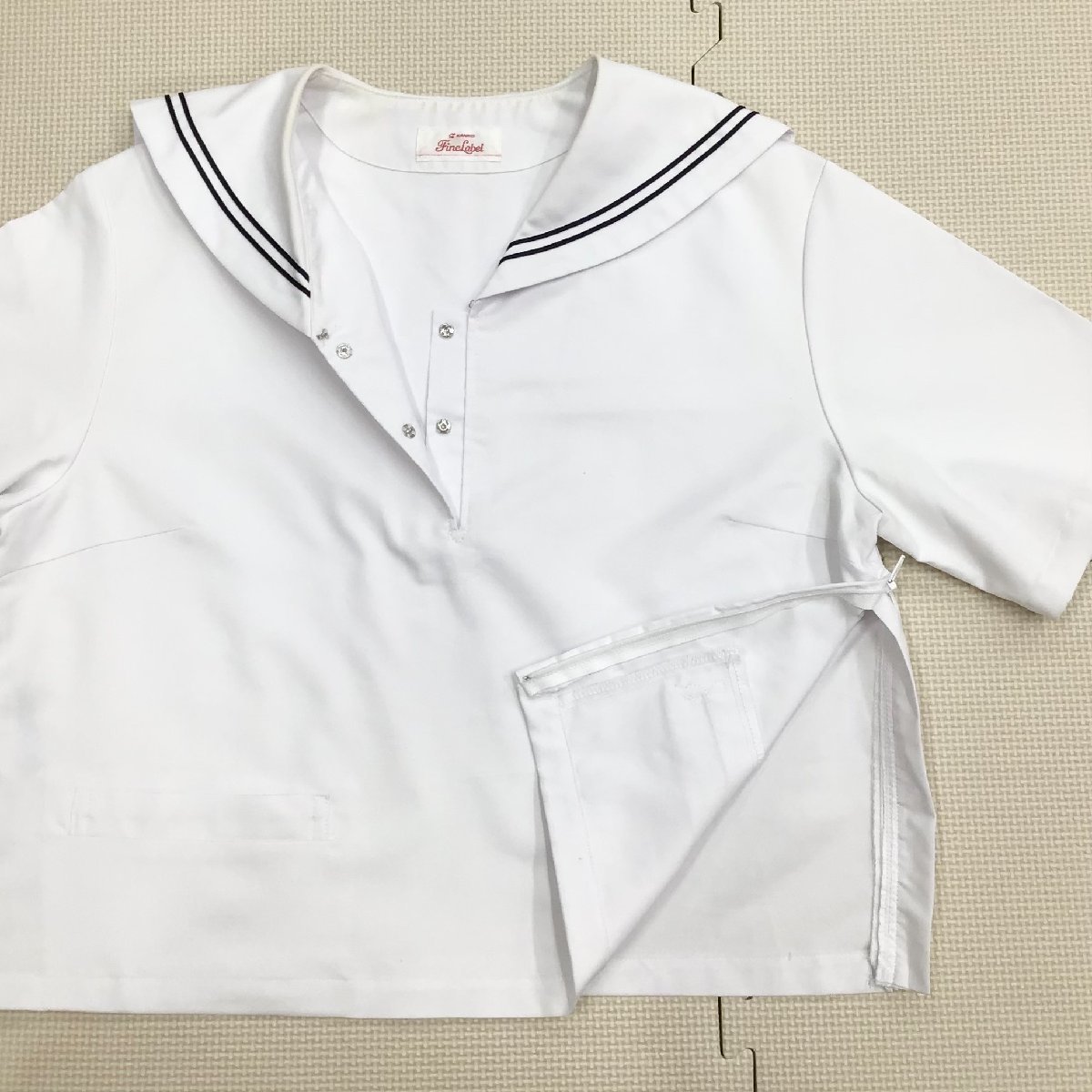 O487/Y(中古)山形県 山形市立第三中学校 女子制服2点 /175A/W69/丈54/24本/半袖セーラー/スカート/紺2本/KANKO/白/紺/夏用/高校/学生服_画像4