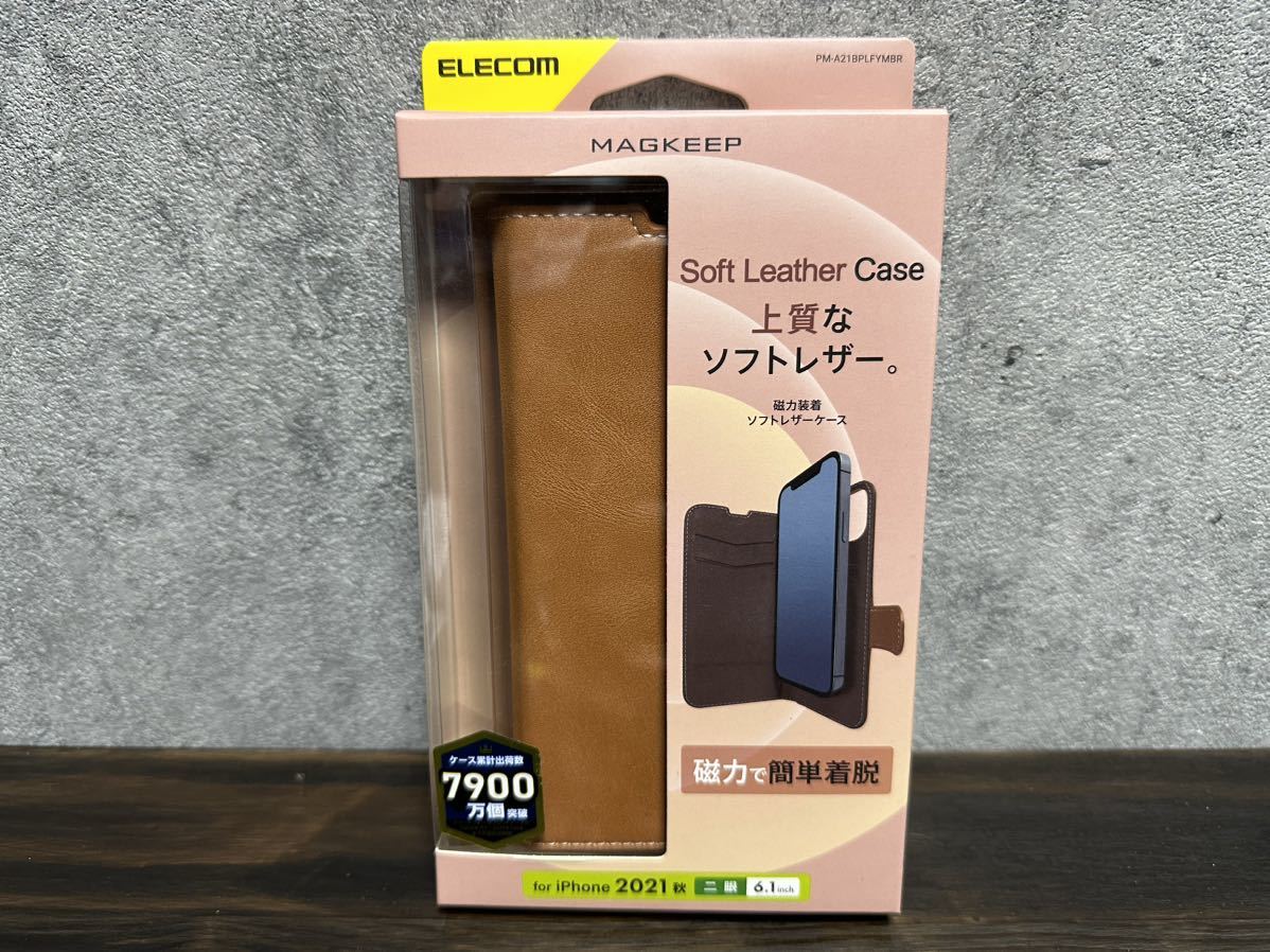 [ новый товар нераспечатанный ]ELECOM iPhone 13 (2 глаз ) кожанный кейс блокнот type ударопрочный магнит имеется Brown PM-A21BPLFYMBR