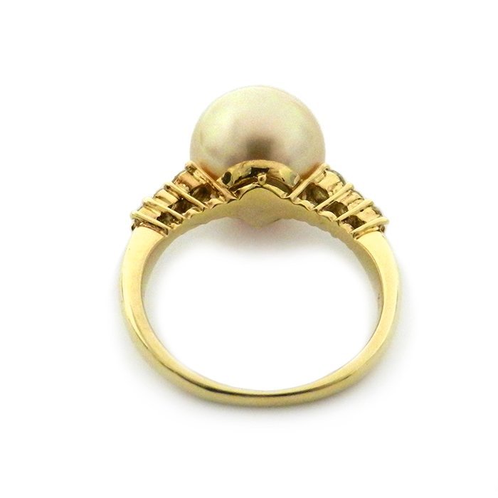 K18 pearl * diamond ring approximately 11.0mm 0.25ct 5.1g 12 number yellow gold 18 gold white chou.. pearl jewelry so-ting memory 
