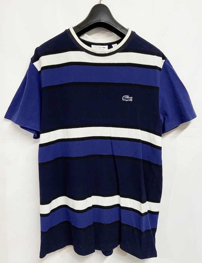 US/Lサイズ◆フランス製 LACOSTE ラコステ ストライプ Tシャツ ネイビー 鹿の子 ボーダー Tee カットソー 半袖 ワニロゴ_画像2